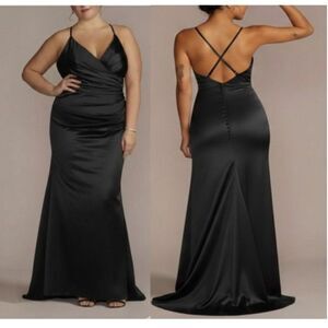 NWT Galina Signature Criss-Cross Back Satin Black Gown Formal Dress Sz 18 Chic